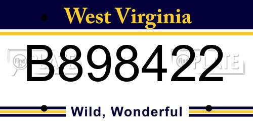 B898422 West Virginia License Plate