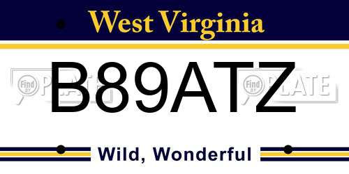 B89ATZ West Virginia License Plate