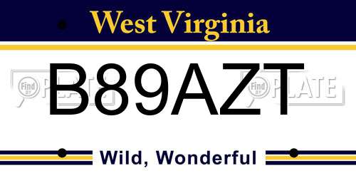 B89AZT West Virginia License Plate