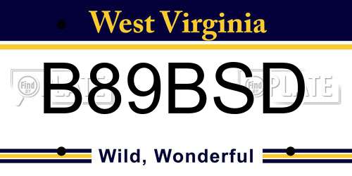B89BSD West Virginia License Plate