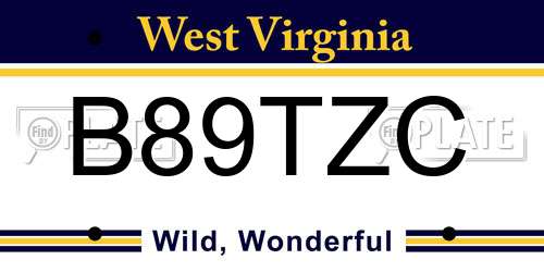 B89TZC West Virginia License Plate
