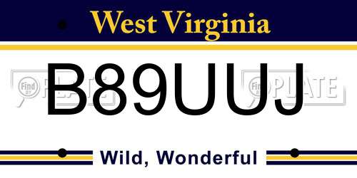 B89UUJ West Virginia License Plate