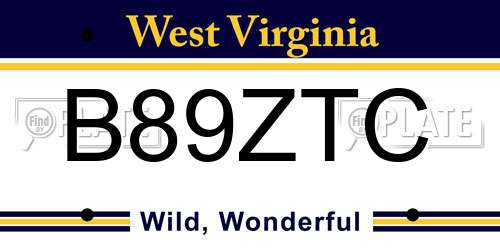 B89ZTC West Virginia License Plate