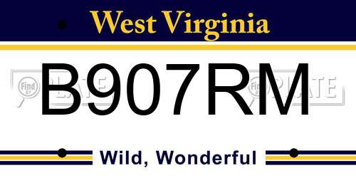 B907RM West Virginia License Plate