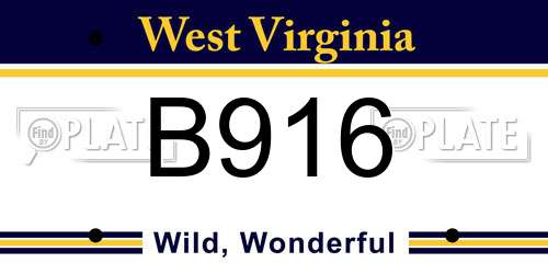 B916 West Virginia License Plate