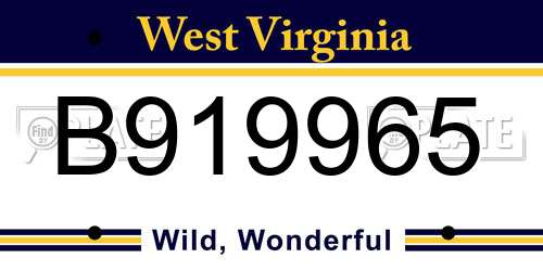 B919965 West Virginia License Plate