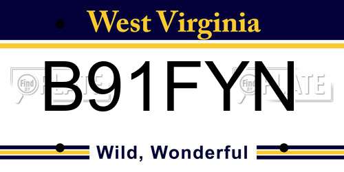 B91FYN West Virginia License Plate