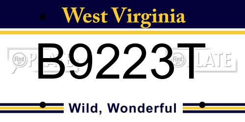B9223T West Virginia License Plate