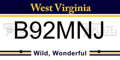 B92MNJ West Virginia License Plate