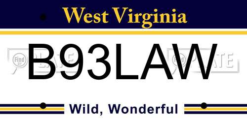 B93LAW West Virginia License Plate