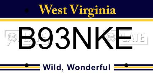 B93NKE West Virginia License Plate