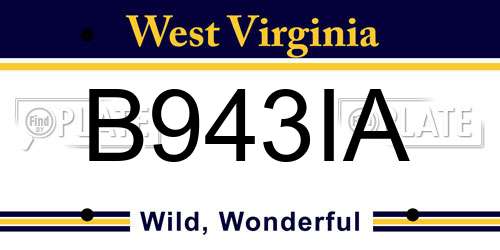 B943IA West Virginia License Plate