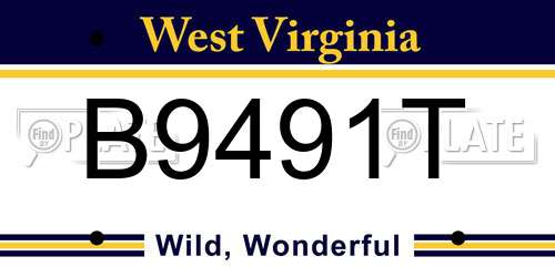 B9491T West Virginia License Plate