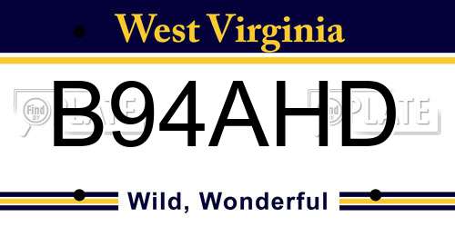 B94AHD West Virginia License Plate