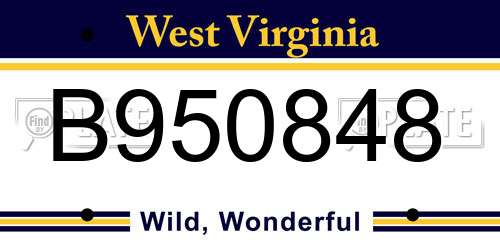 B950848 West Virginia License Plate