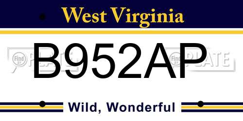 B952AP West Virginia License Plate