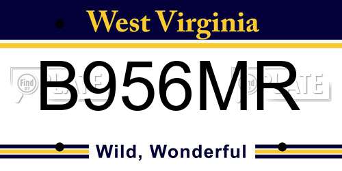 B956MR West Virginia License Plate