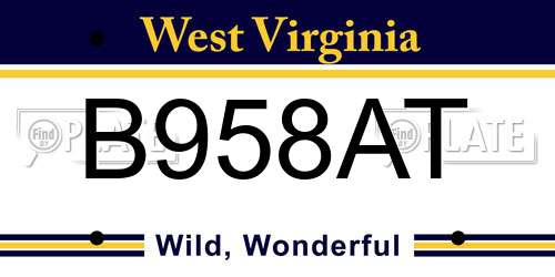B958AT West Virginia License Plate
