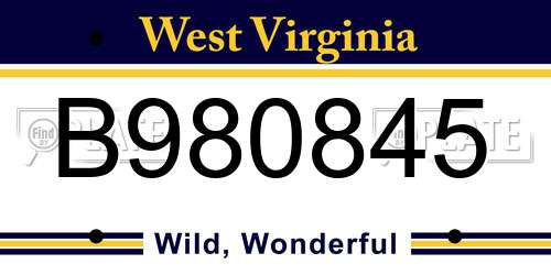 B980845 West Virginia License Plate