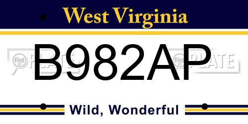 B982AP West Virginia License Plate