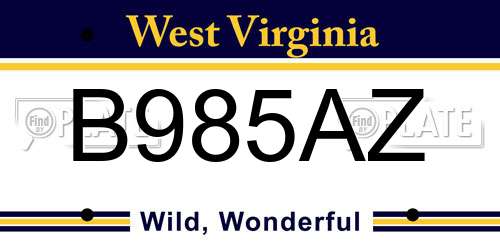 B985AZ West Virginia License Plate
