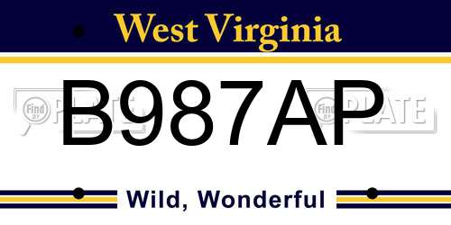 B987AP West Virginia License Plate