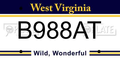 B988AT West Virginia License Plate