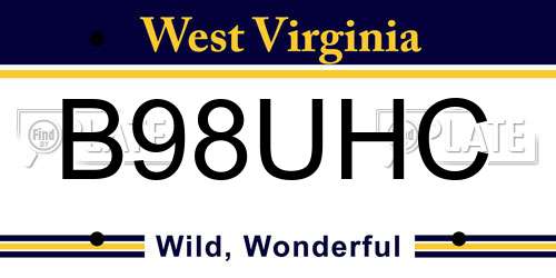 B98UHC West Virginia License Plate