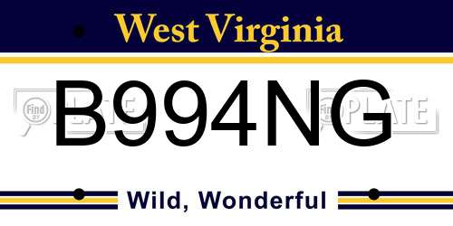 B994NG West Virginia License Plate
