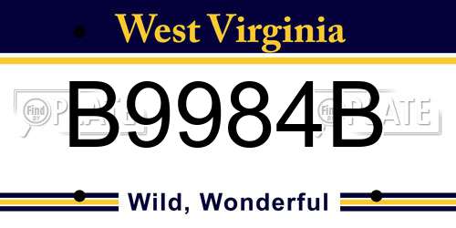 B9984B West Virginia License Plate
