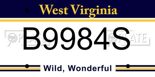B9984S West Virginia License Plate