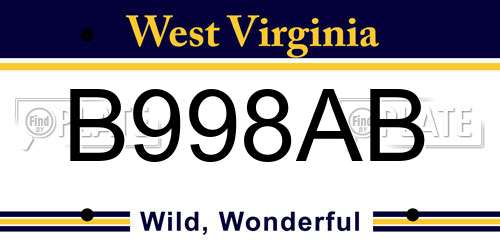 B998AB West Virginia License Plate