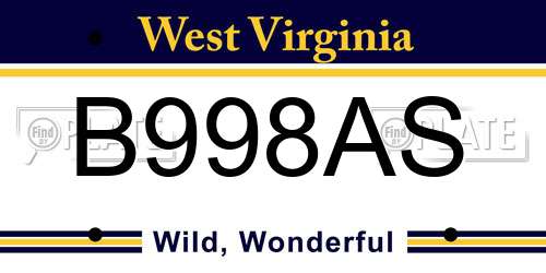 B998AS West Virginia License Plate