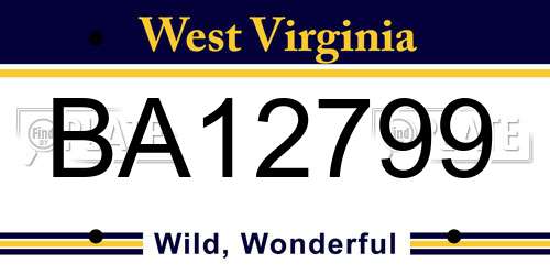 BA12799 West Virginia License Plate