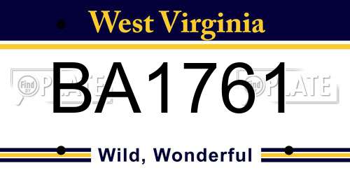 BA1761 West Virginia License Plate