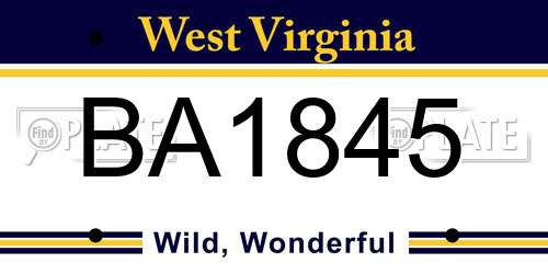 BA1845 West Virginia License Plate