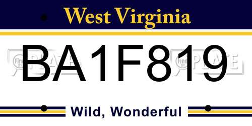 BA1F819 West Virginia License Plate