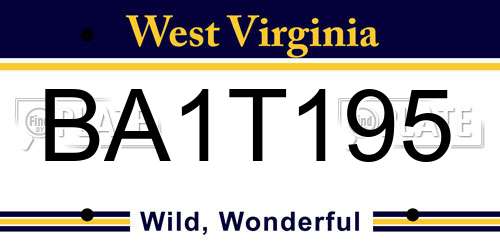 BA1T195 West Virginia License Plate