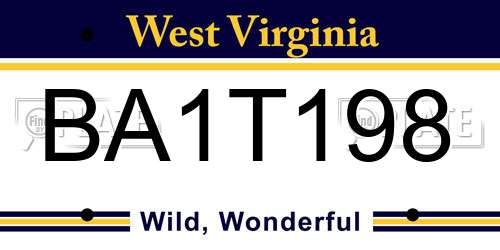 BA1T198 West Virginia License Plate