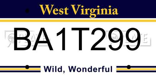 BA1T299 West Virginia License Plate