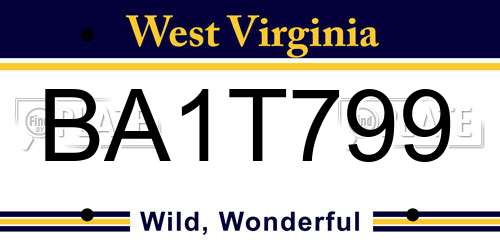 BA1T799 West Virginia License Plate