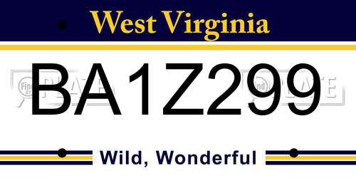 BA1Z299 West Virginia License Plate