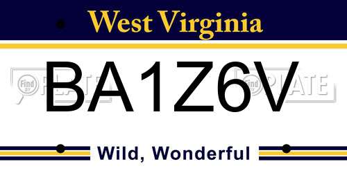 BA1Z6V West Virginia License Plate