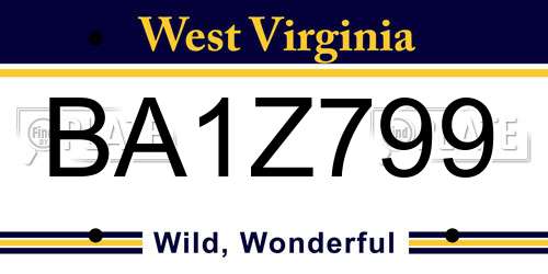 BA1Z799 West Virginia License Plate