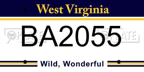 BA2055 West Virginia License Plate