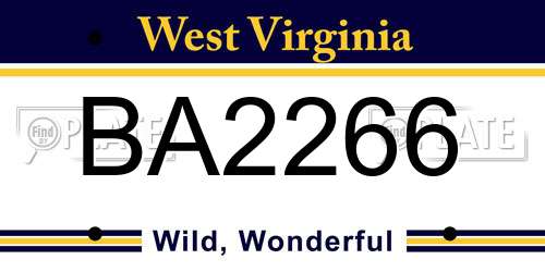BA2266 West Virginia License Plate