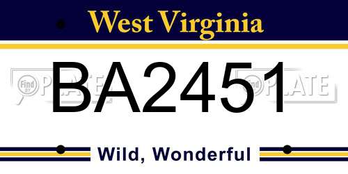 BA2451 West Virginia License Plate