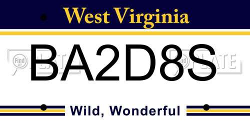 BA2D8S West Virginia License Plate
