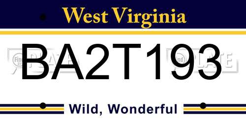 BA2T193 West Virginia License Plate