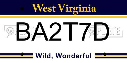 BA2T7D West Virginia License Plate